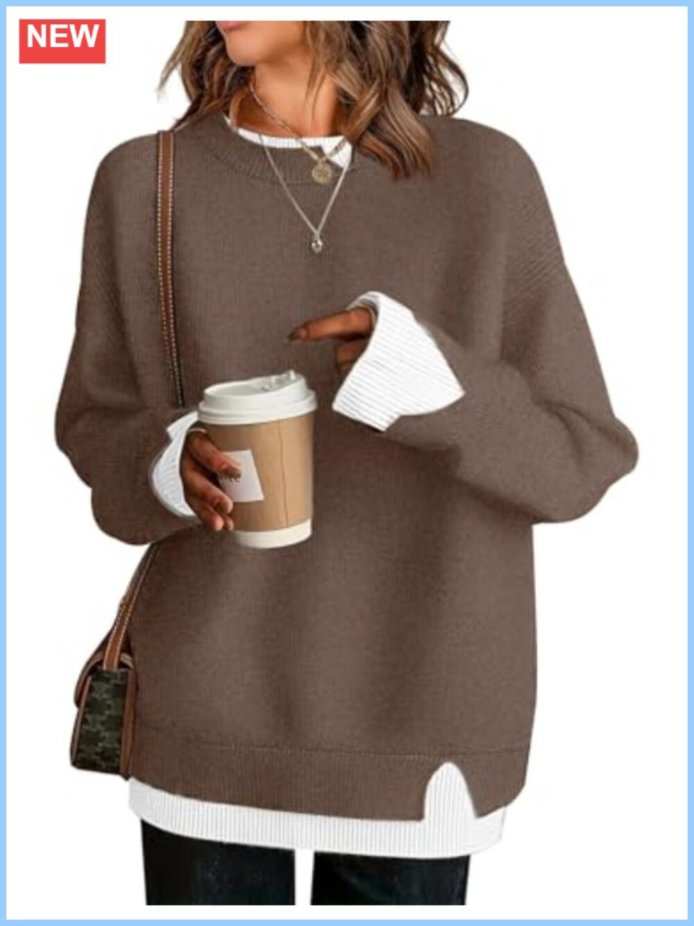 Oversized Patchwork Knit Sweater Crew Neck Long Sleeve Pullover